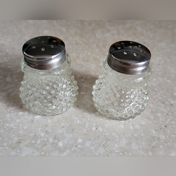 Dining Vintage Diamond Cut Glass Salt Shakers Metal Lid Poshmark